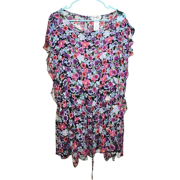 Jessica Simpson Size Large Polyester Floral Flower Bright Vibrant Sheer Dress - Picture 1 of 9